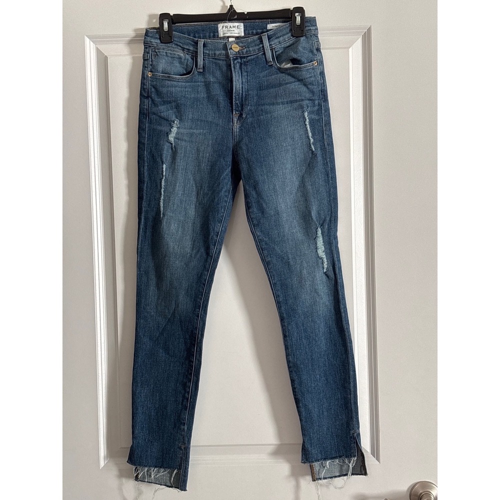 FRAME Denim Le High Skinny Jeans Medium Wash Raw Step Hem Size 29 - Picture 2 of 6